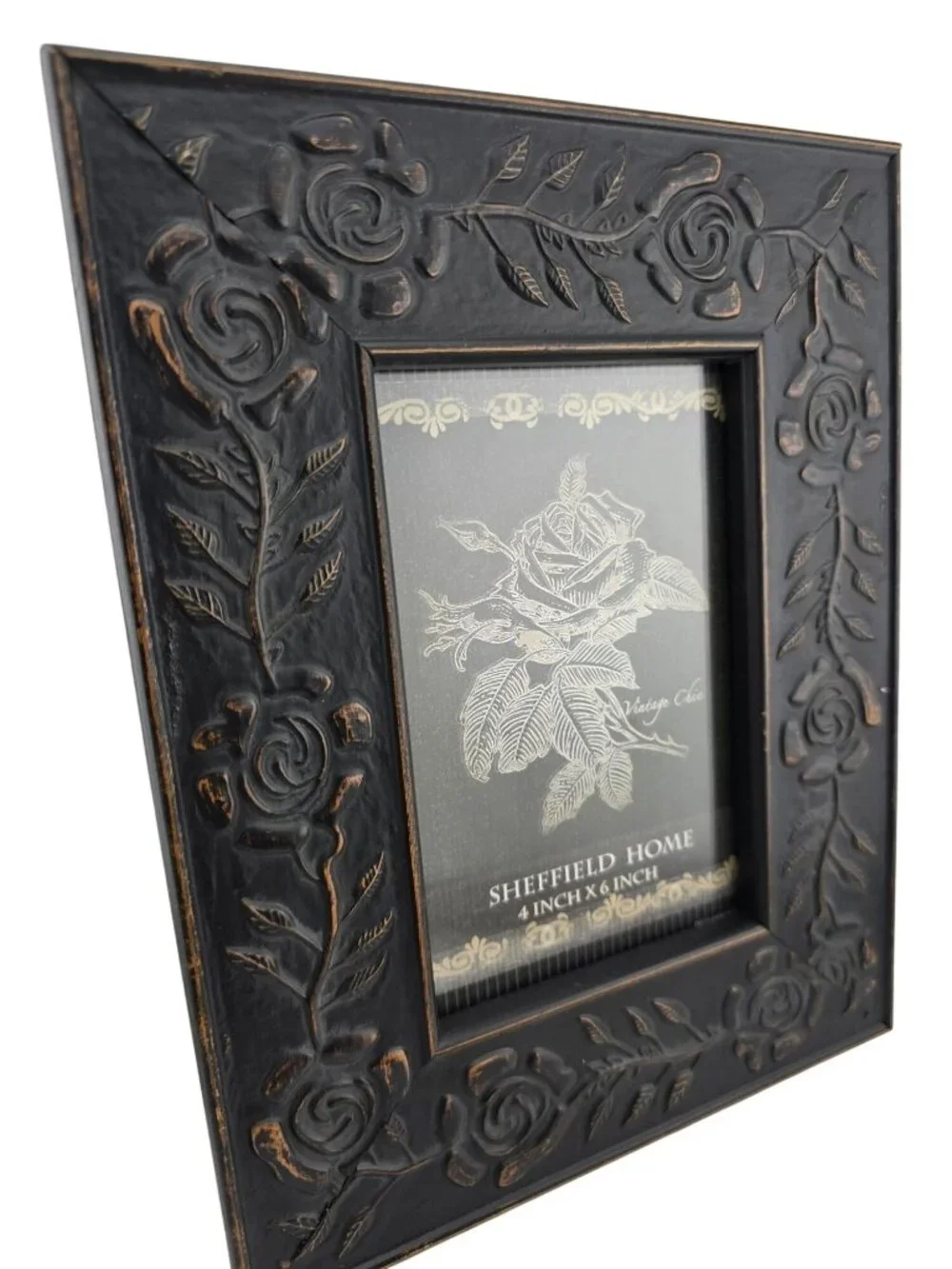 Sheffield Home Vintage Chic Black Rose Embossed Picture Frame 4x6 Inches READ